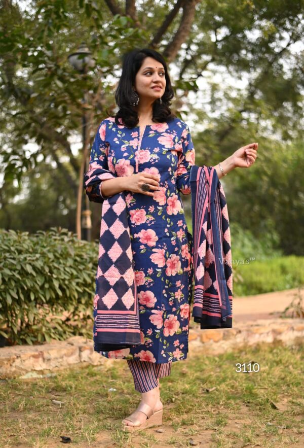 Hand block printed cotton kurti pant and cotton mul duppata