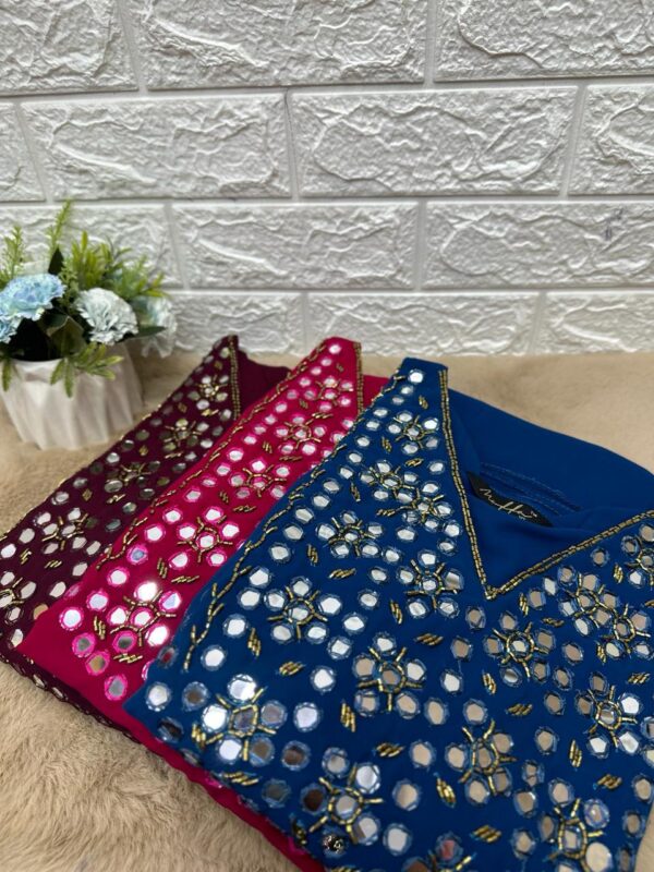 Georgette Fabric Stitched with Crepe Lining Heavy Mirror Handwork - Image 3