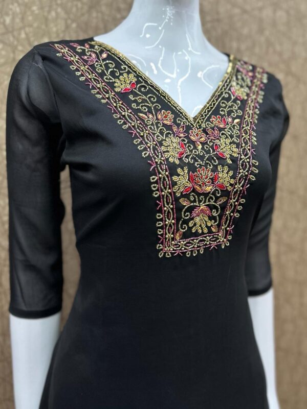 Georgette Kurti With Heavy Kardhana Handwork