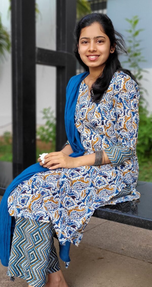 blue ajrakh floral handblock print Top and v neck and 3/4th sleeve