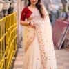 soft organza saree with zari woven butti allover