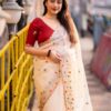 soft organza saree with zari woven butti allover - Image 2