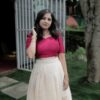 Tissue gold traditional pleated skirt with hand-painted boarder and slub silk crop top
